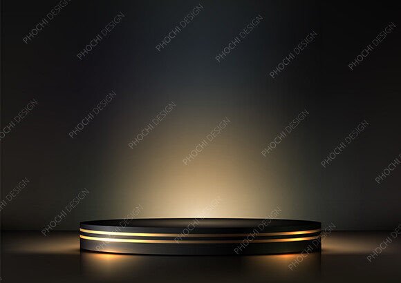 Download Luxury 3D Sleek Black Podium with Gold - Luxury Collection